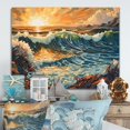 thumbnail image 1 of Designart "Sunlit Majestic Waves I" Modern Landscape Beach Metal Art Print, 1 of 5