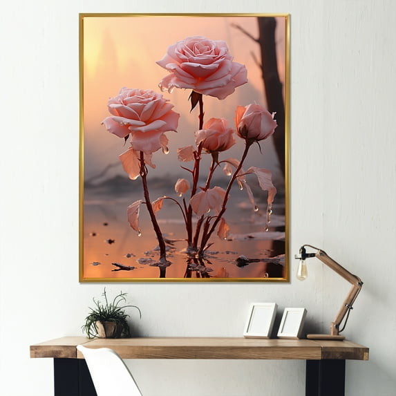 Designart "Sunlit Resilient Roses" Factories Floater Framed Canvas Prints