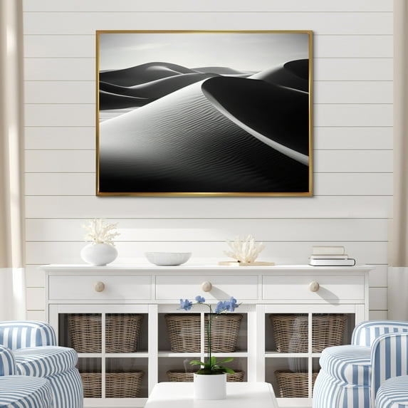 Designart "Sunlit Sands Beach Photo" Landscapes Floater Framed Wall Art Print