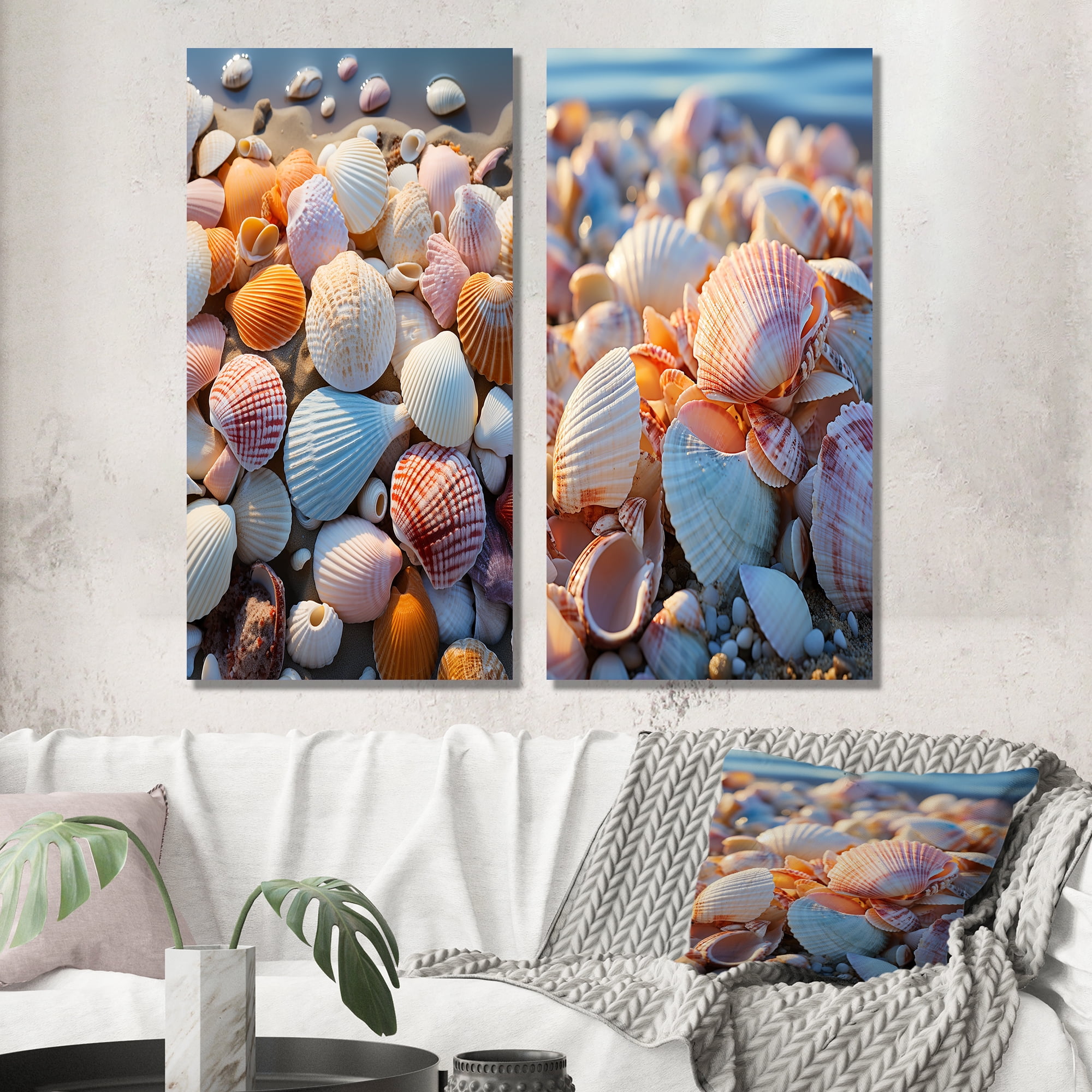 Designart "Sunlit Shells Beach Photo II" Coastal Beach Wall Art Set Of ...