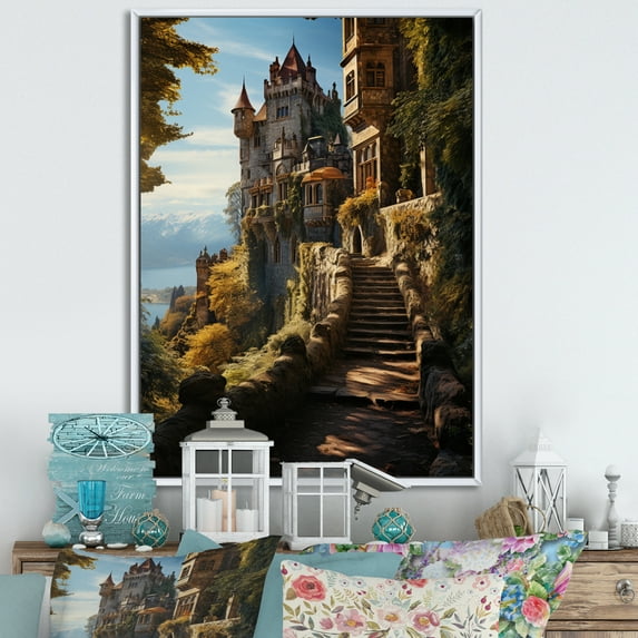 Designart "Sunlit Strongholds of Castles" Cityscapes Floater Framed Canvas Wall Art