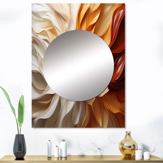 Designart "Sunlit VORTEX" Abstract Spirals Mirror Wall Decor - Modern Beige Abstract Large Mirror Wall Decor For Bedroom - 40" x 30" Inch