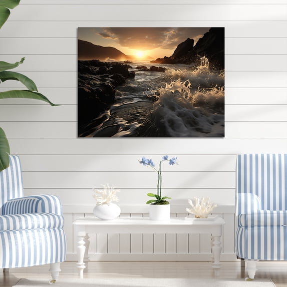Designart "Sunlit Waves Beach Photo XIII" Nautical & Beach Metal Art Print