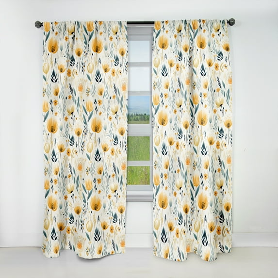 Designart "Sunlit Yellow Floral Serenity" Floral Blackout Curtain Panels