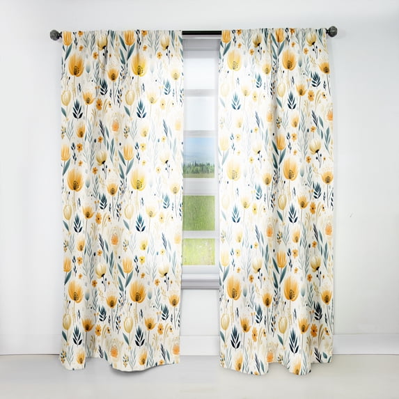 Designart "Sunlit Yellow Floral Serenity" Floral Curtain Panels