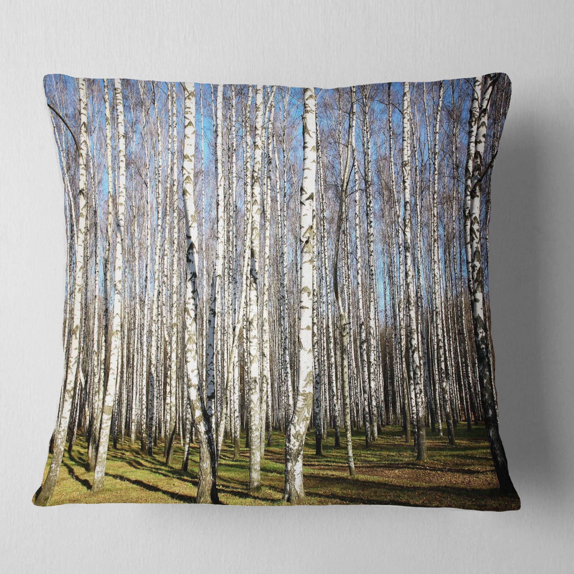 Designart Sunny Autumn Birch Grove - Modern Forest Throw Pillow - 18x18