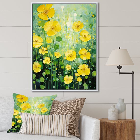 Designart "Sunny Buttercup Delight" Buttercups Floater Framed Wall Art Prints