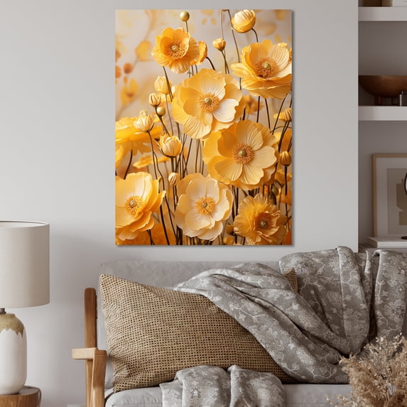 Designart "Sunny Buttercups Amidst Peach Flowers I" Floral & Botanical Metal Art Print