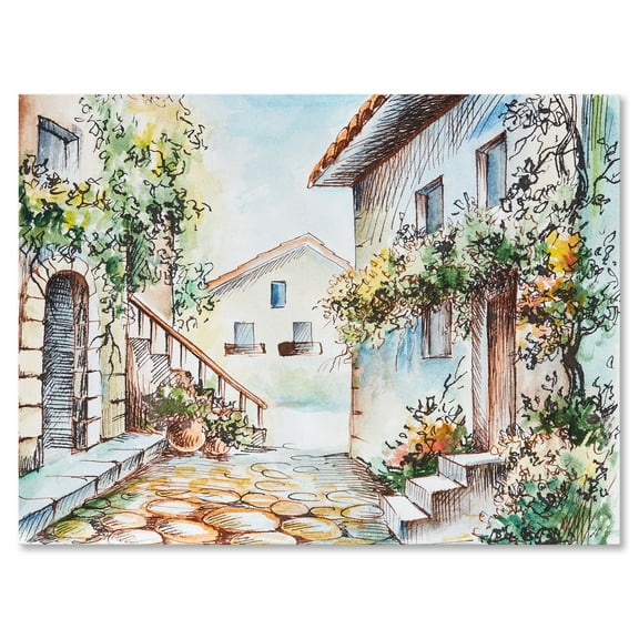 Designart ' Sunny Day At The Vintage City Cozy Street ' Traditional Canvas Wall Art Print