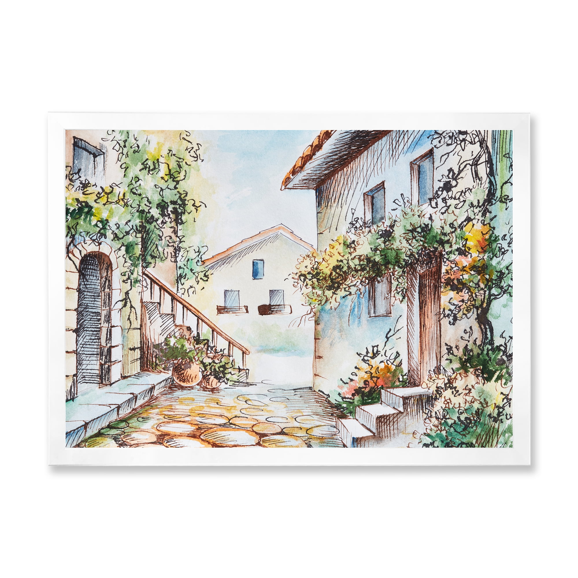 Designart 'Sunny Day At The Vintage City Cozy Street' Traditional Framed Art Print