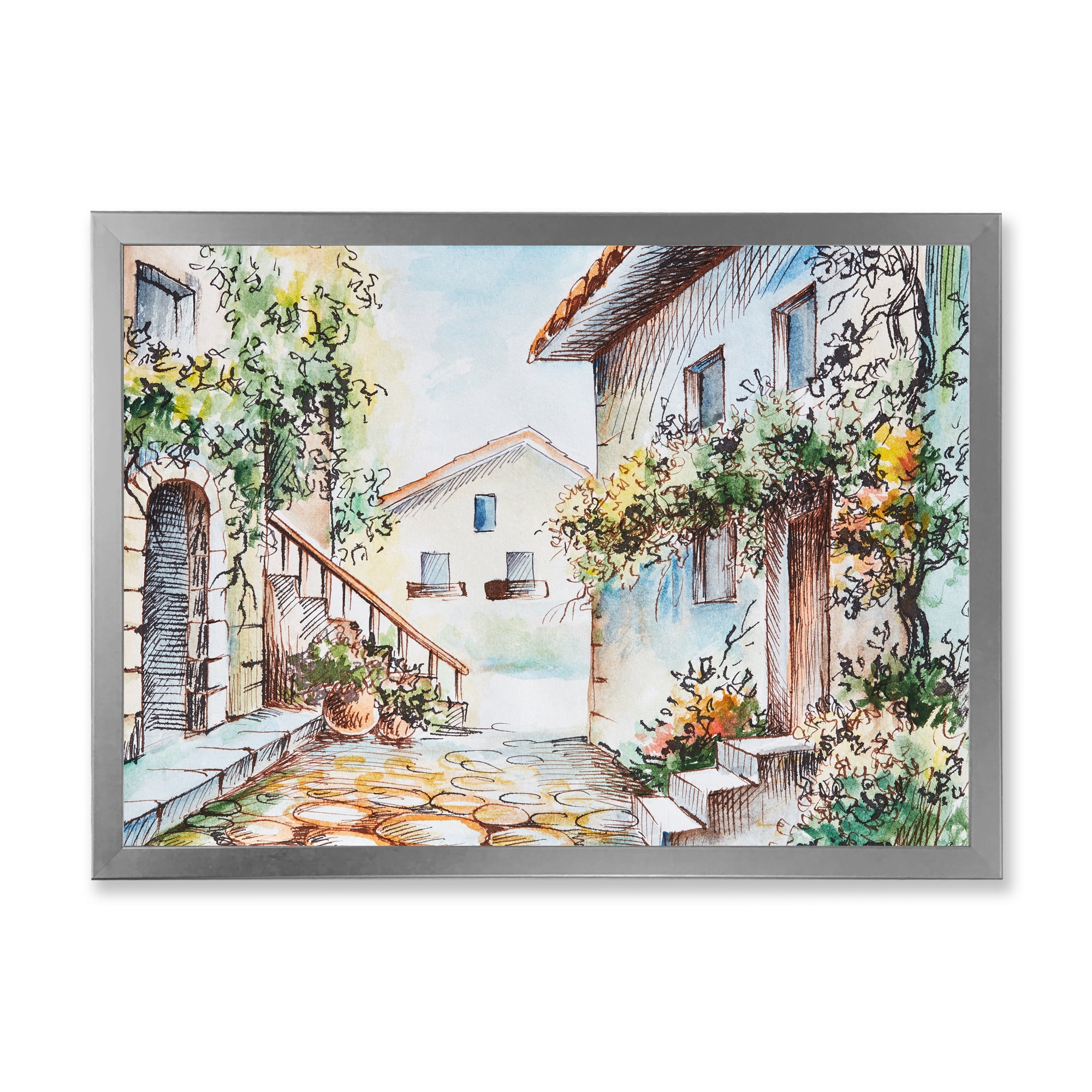 Designart 'Sunny Day At The Vintage City Cozy Street' Traditional Framed Art Print
