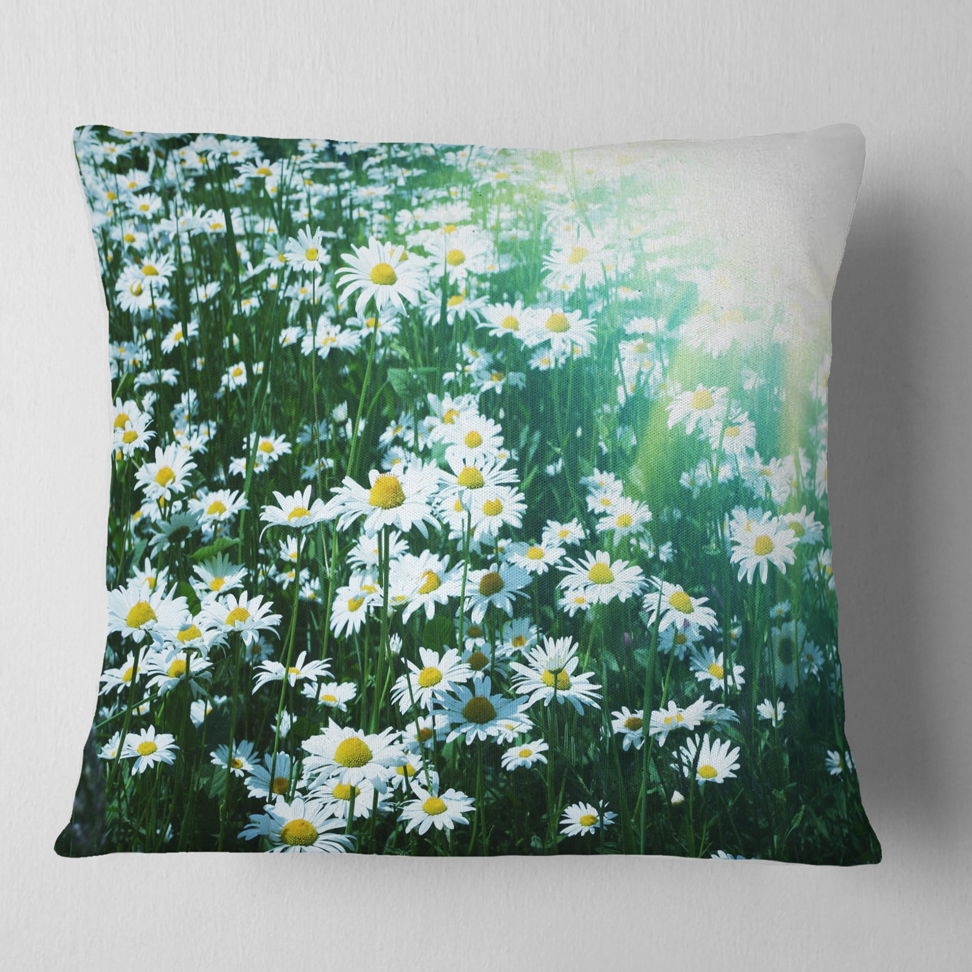 Designart Sunny Garden with Cute White Flowers - Floral Throw Pillow - 16x16