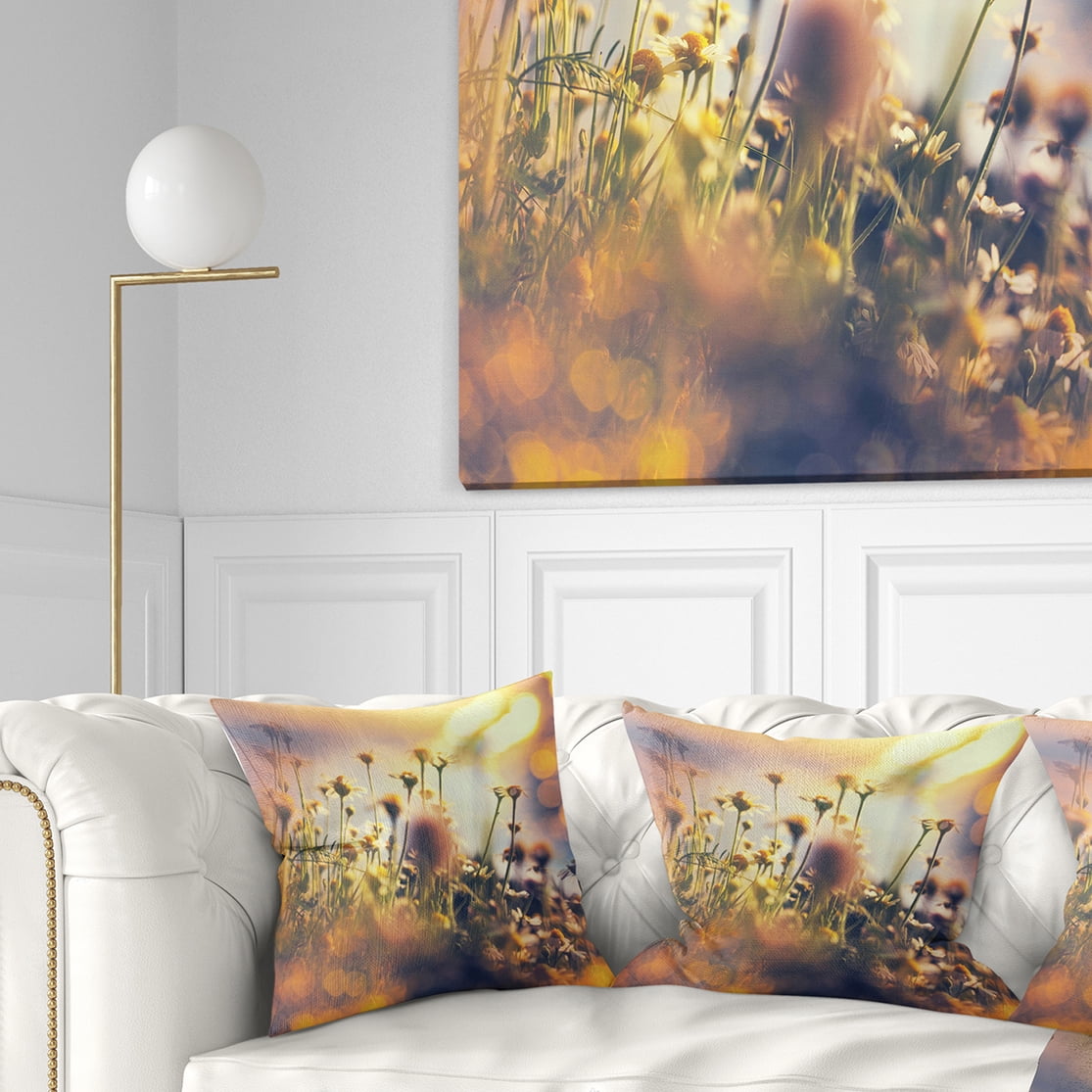 Designart Sunny Meadow Flowers and Grass - Flower Throw Pillow - 18x18