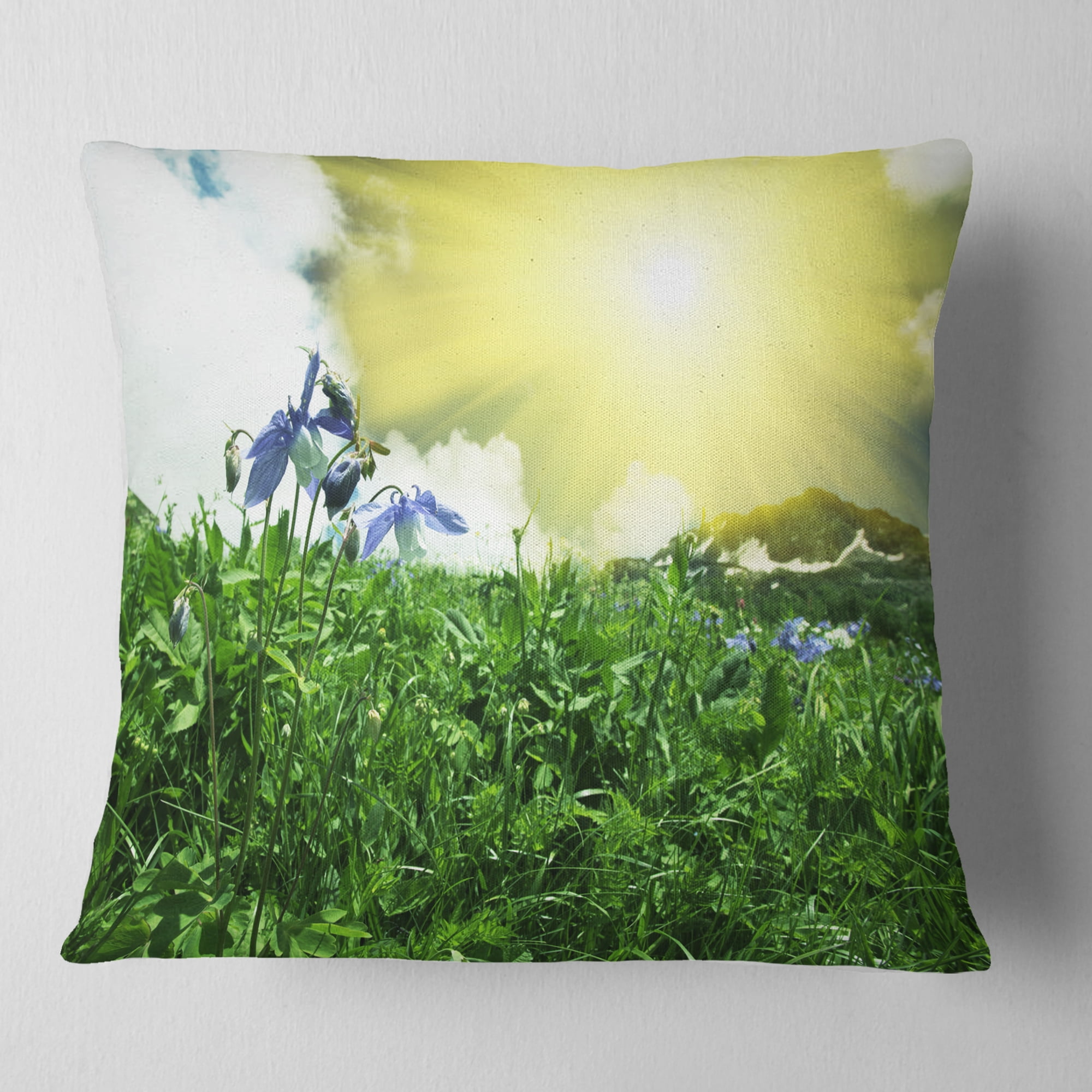 Designart Sunny Meadow with Green Grass - Landscape Printed Throw Pillow - 18x18
