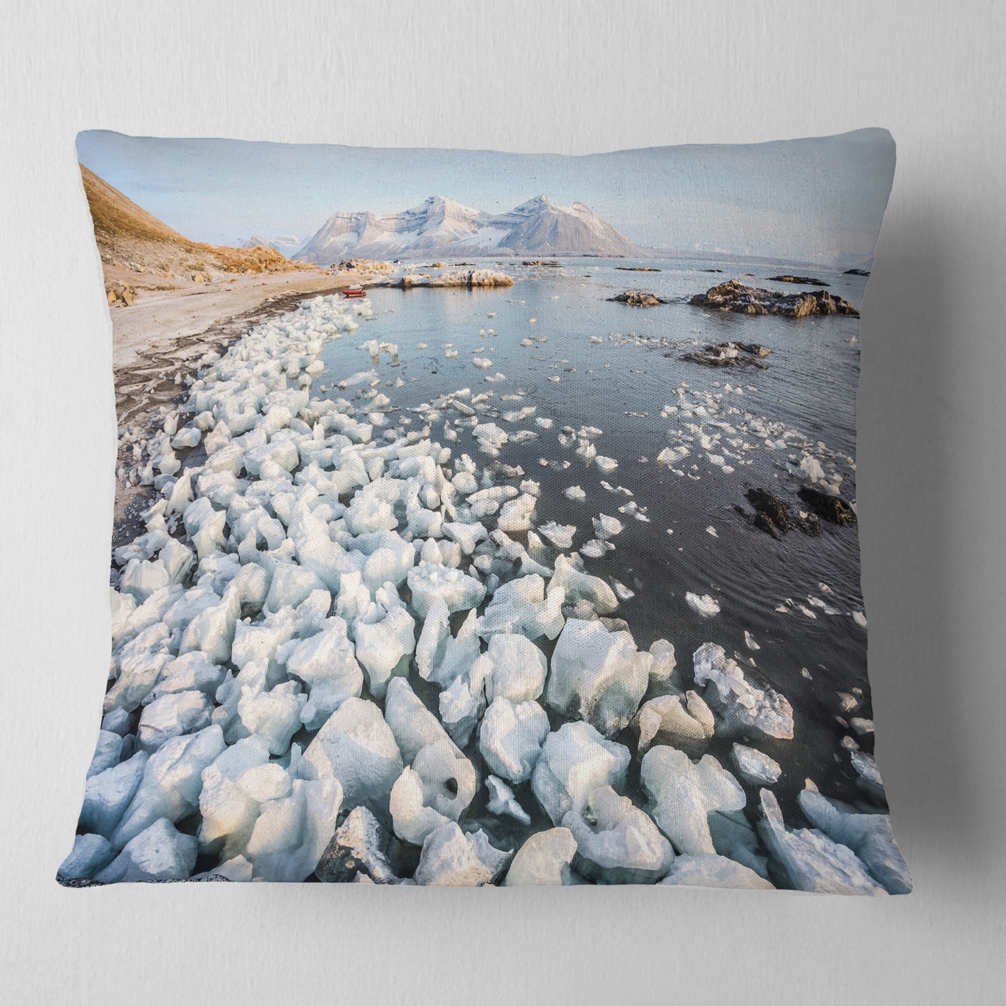 Designart Sunny Morning in Arctic Spitsbergen - Landscape Printed Throw Pillow - 18x18