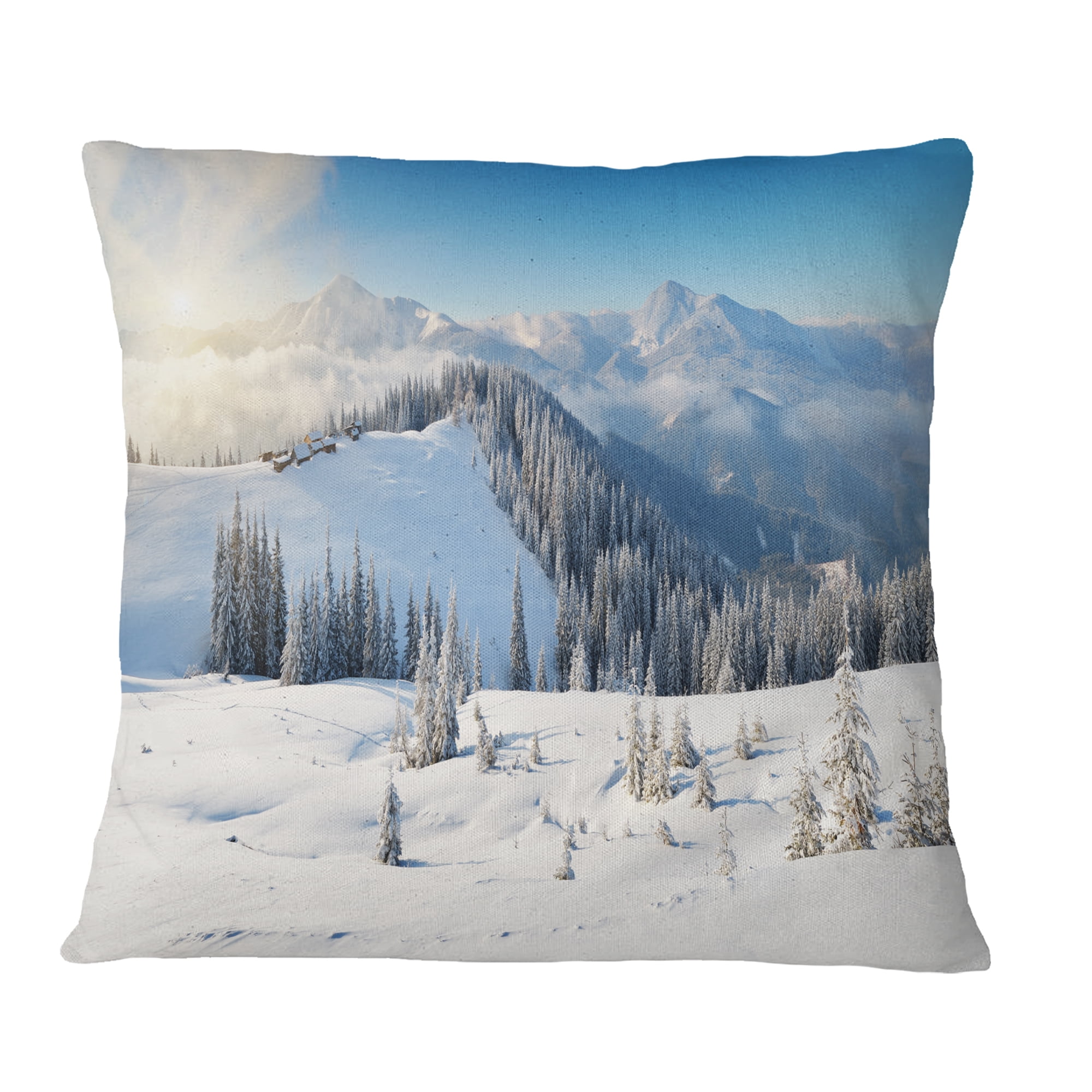 Designart Sunny Morning in Mountains - Landscape Printed Throw Pillow - 16x16
