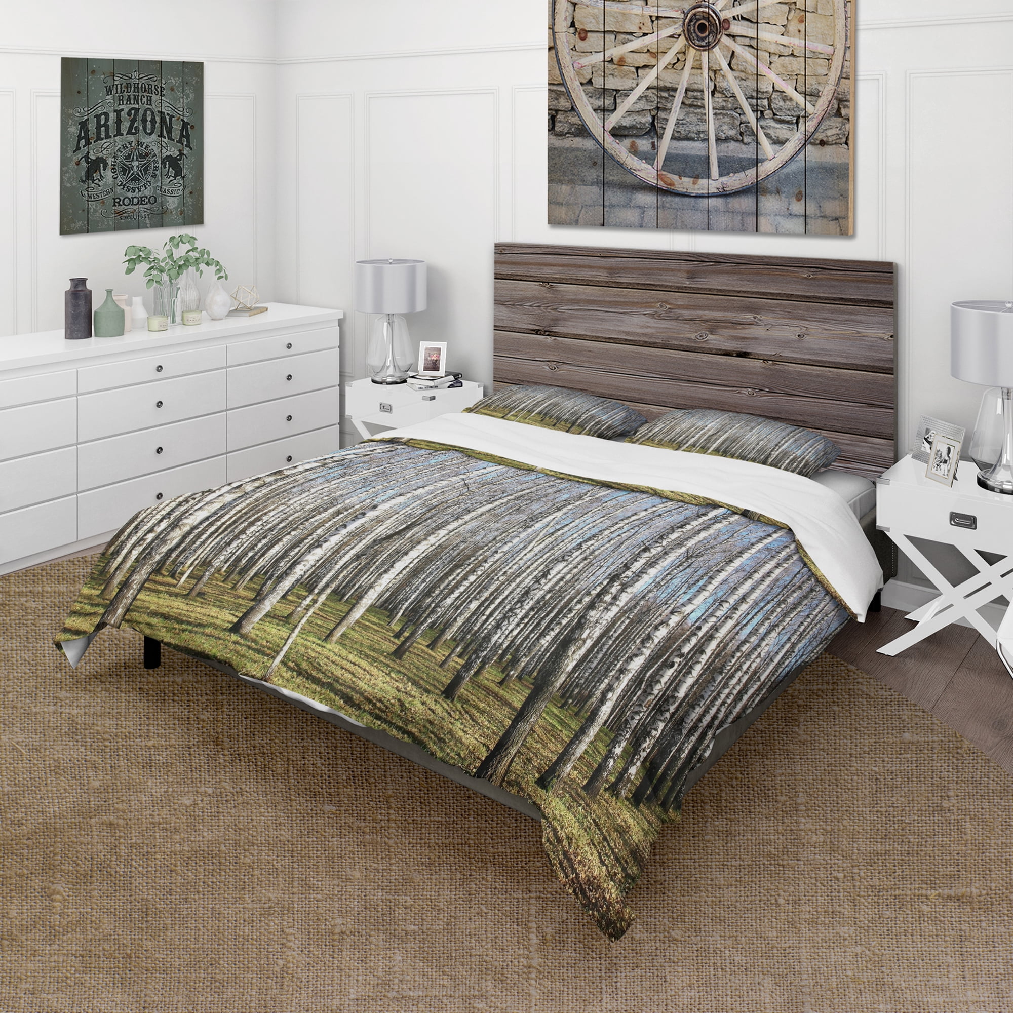 Designart 'Sunny November Day in Birch Grow' Modern Forest Duvet Cover Set