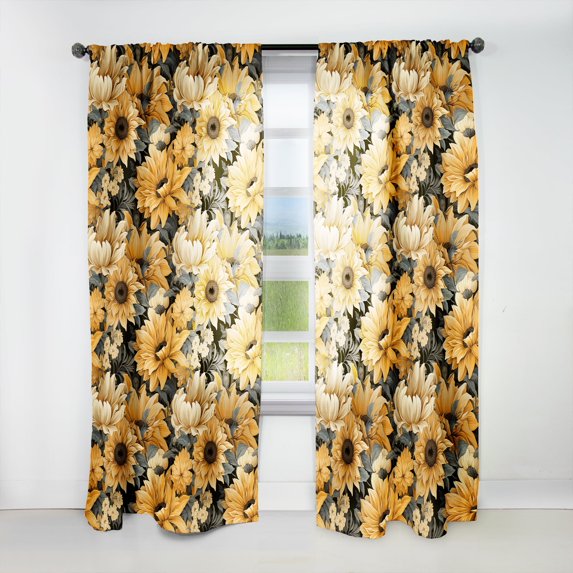 Designart "Sunny Rustic Sunflower Field I" Floral Room Darkening Curtain Single Panel