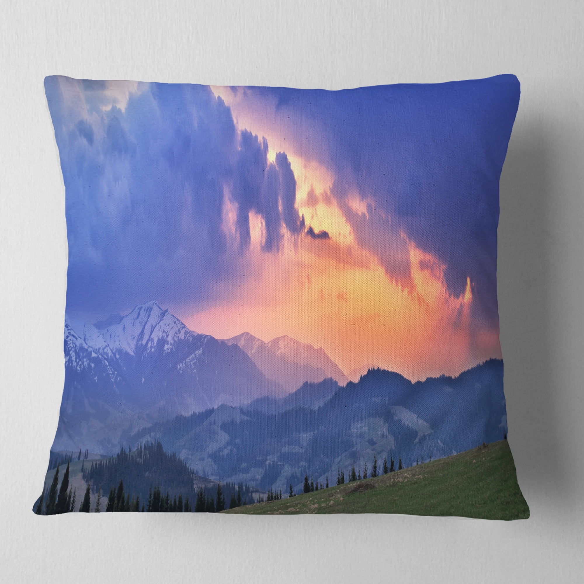 Designart Sunny Spring Evening Panorama - Landscape Wall Throw Pillow - 18x18