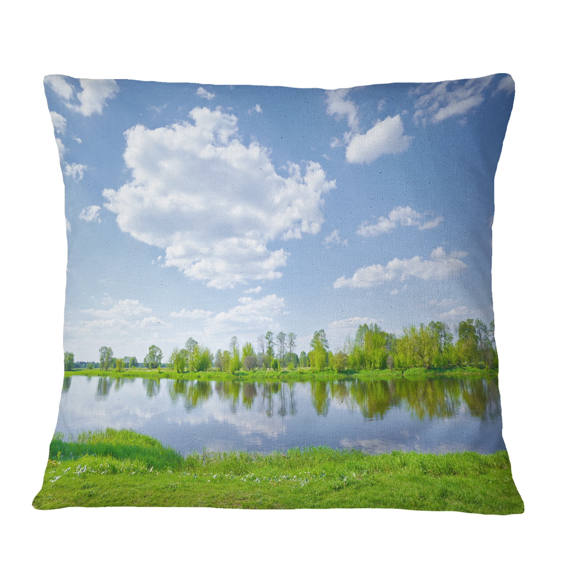 Designart Sunny Spring by Narew River - Landscape Printed Throw Pillow - 16x16