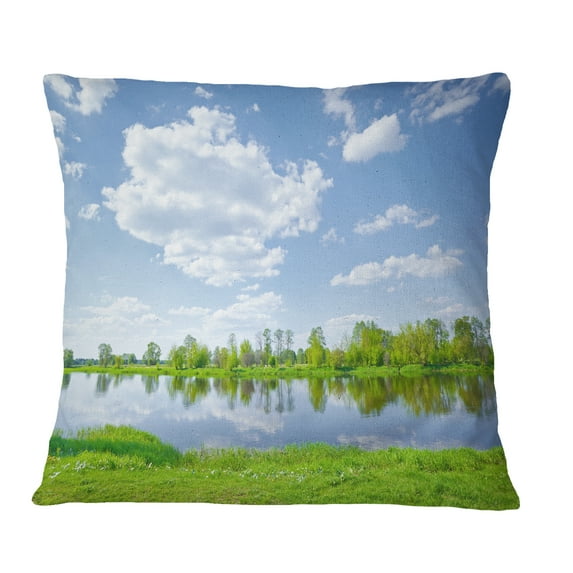 Designart Sunny Spring by Narew River - Landscape Printed Throw Pillow - 18x18