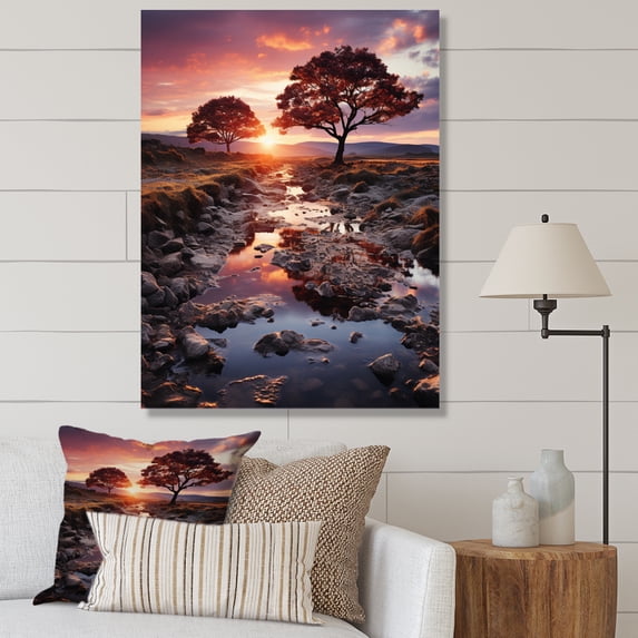 Designart "Sunrise Among the Trees in Germany" Floral Wall Art Living Room