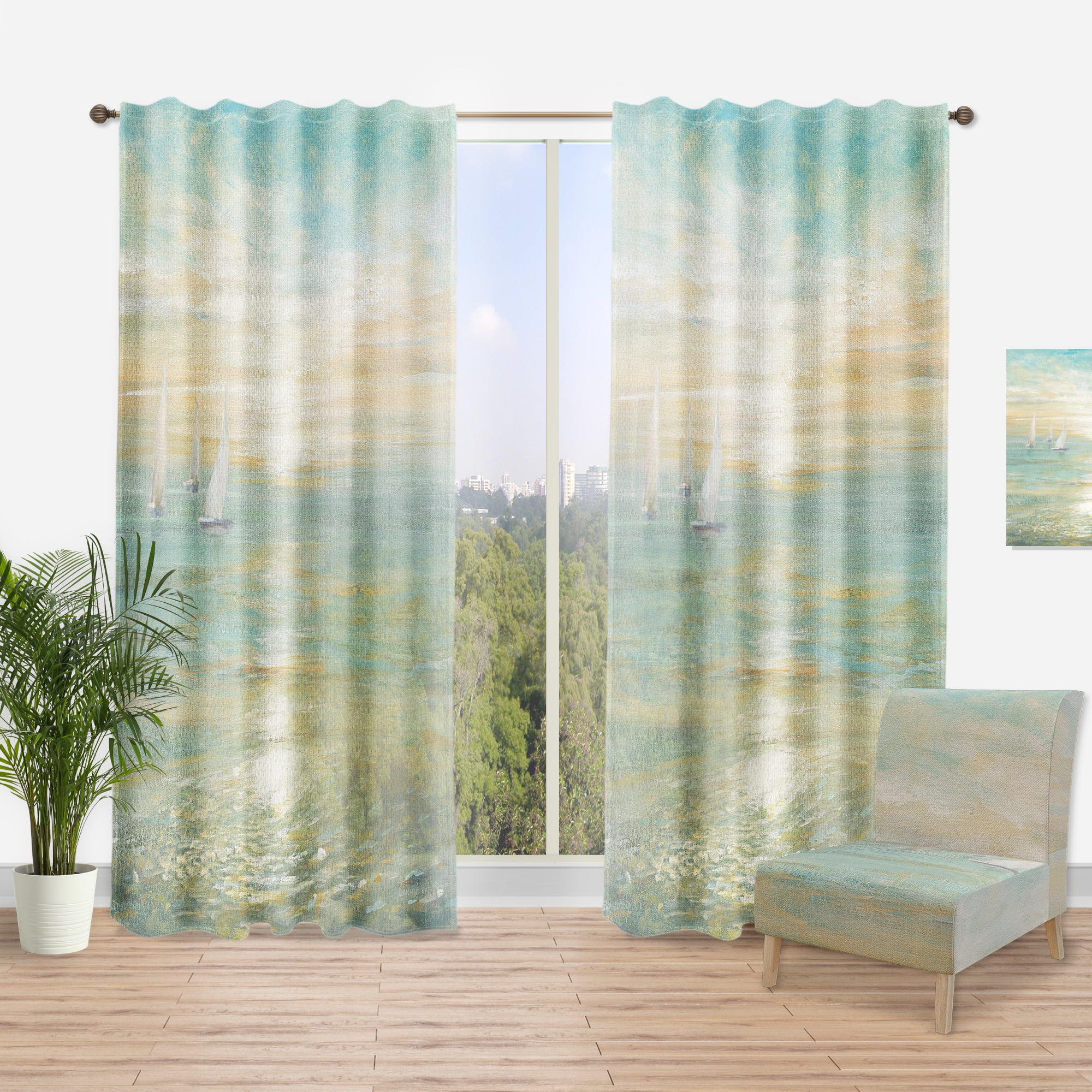 Designart 'Sunrise Boat I' Nautical & Coastal Curtain Panel