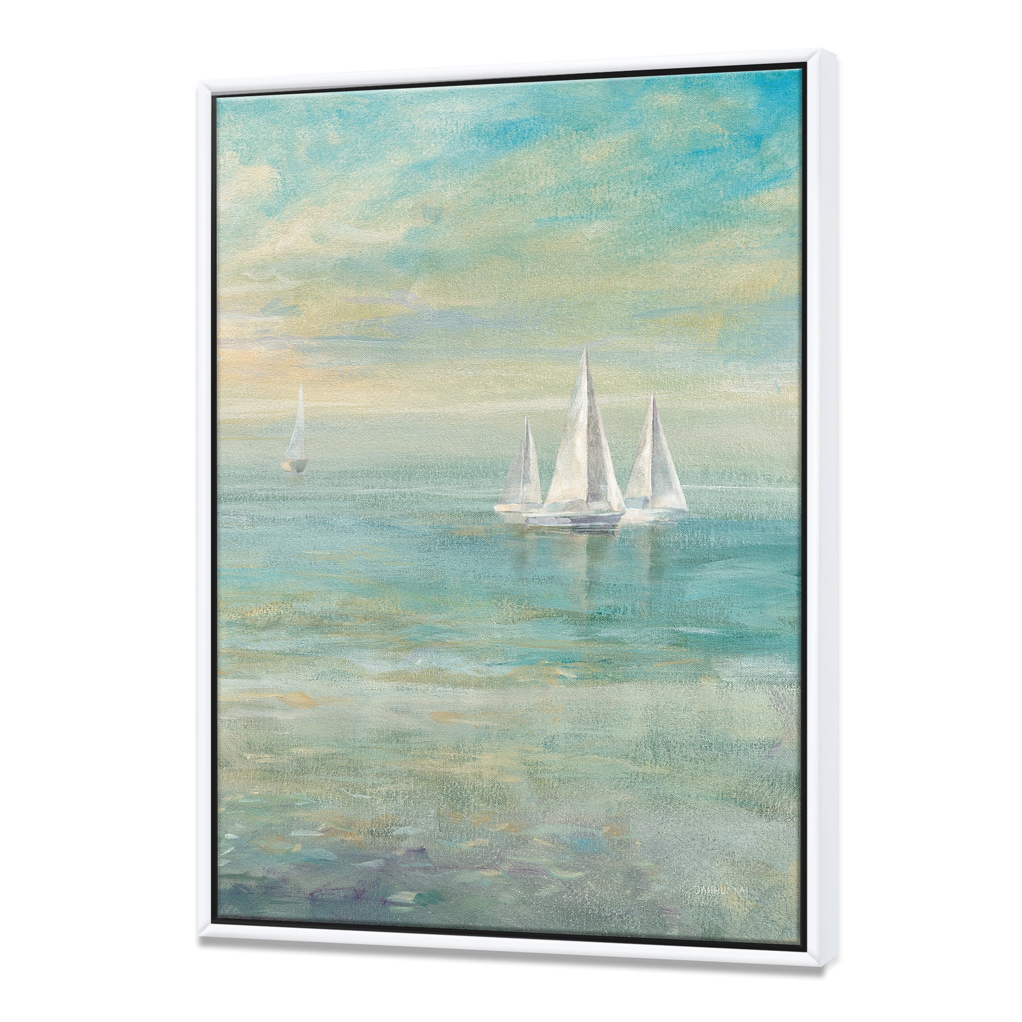 Designart ' Sunrise Boat II ' Nautical & Coastal Framed Canvas