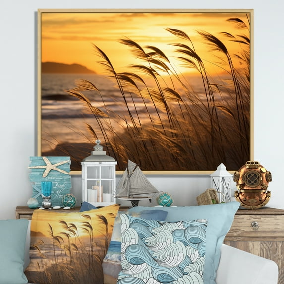 Designart "Sunrise Breeze on the Beach VIII" Nautical & Beach Floater Framed Canvas Art Print