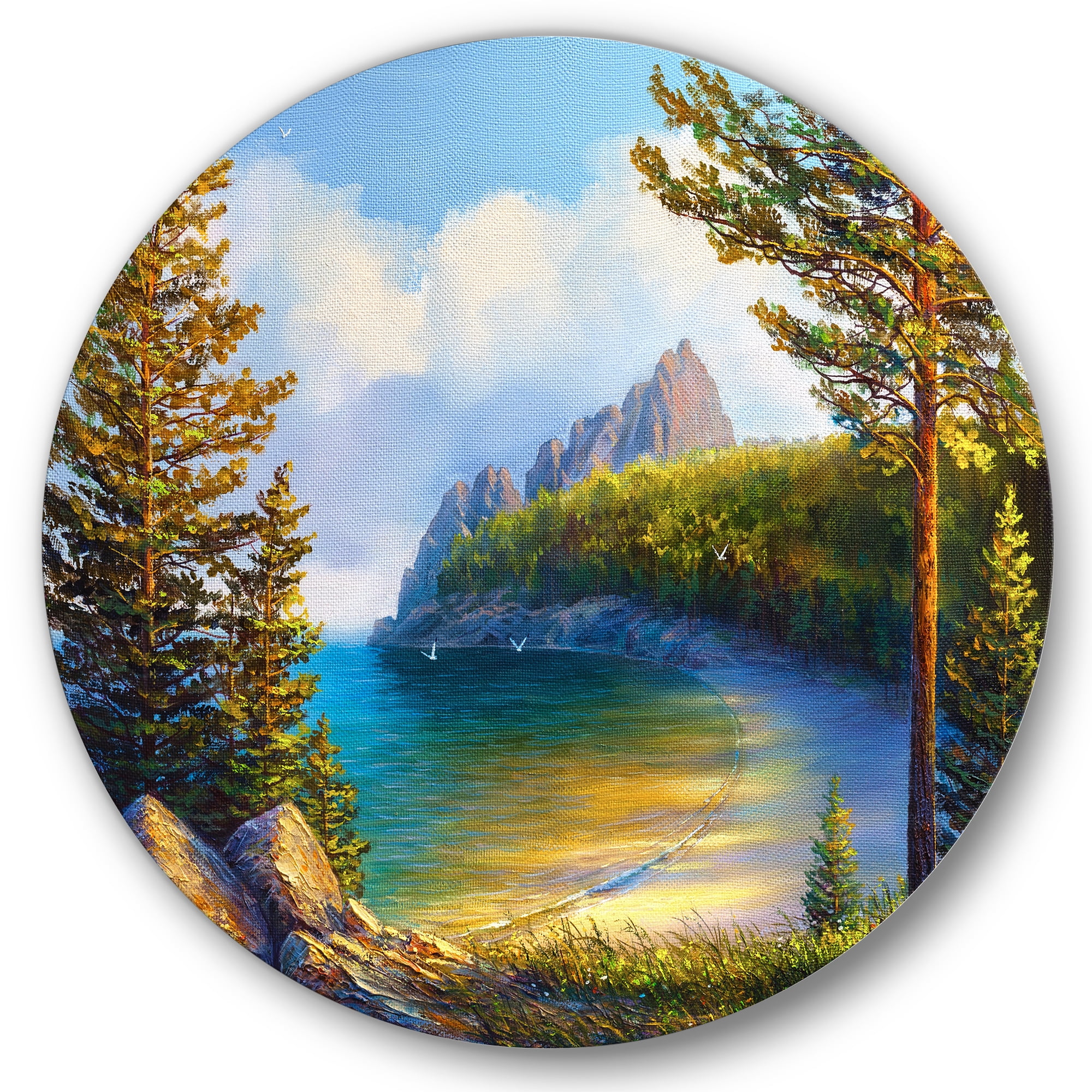 Designart 'Sunrise By The Wild Beach' Nautical & Coastal Circle Metal Wall Art 23x23 - Disc of 23