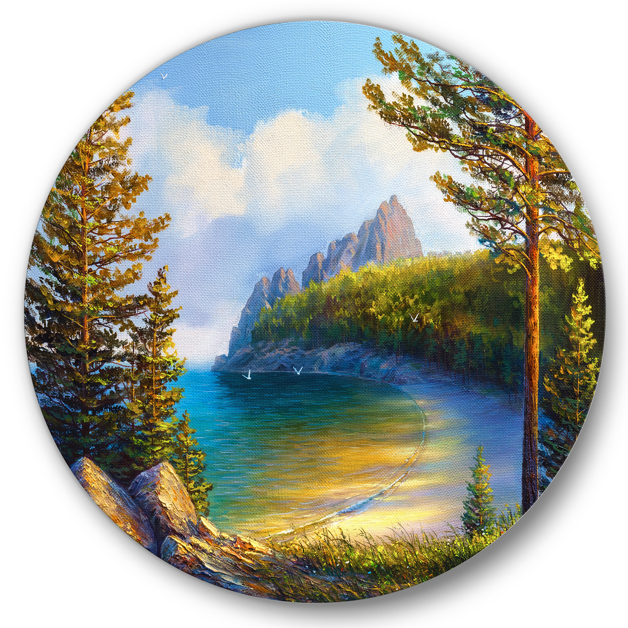 Designart 'Sunrise By The Wild Beach' Nautical & Coastal Circle Metal Wall Art 29x29 - Disc of 29