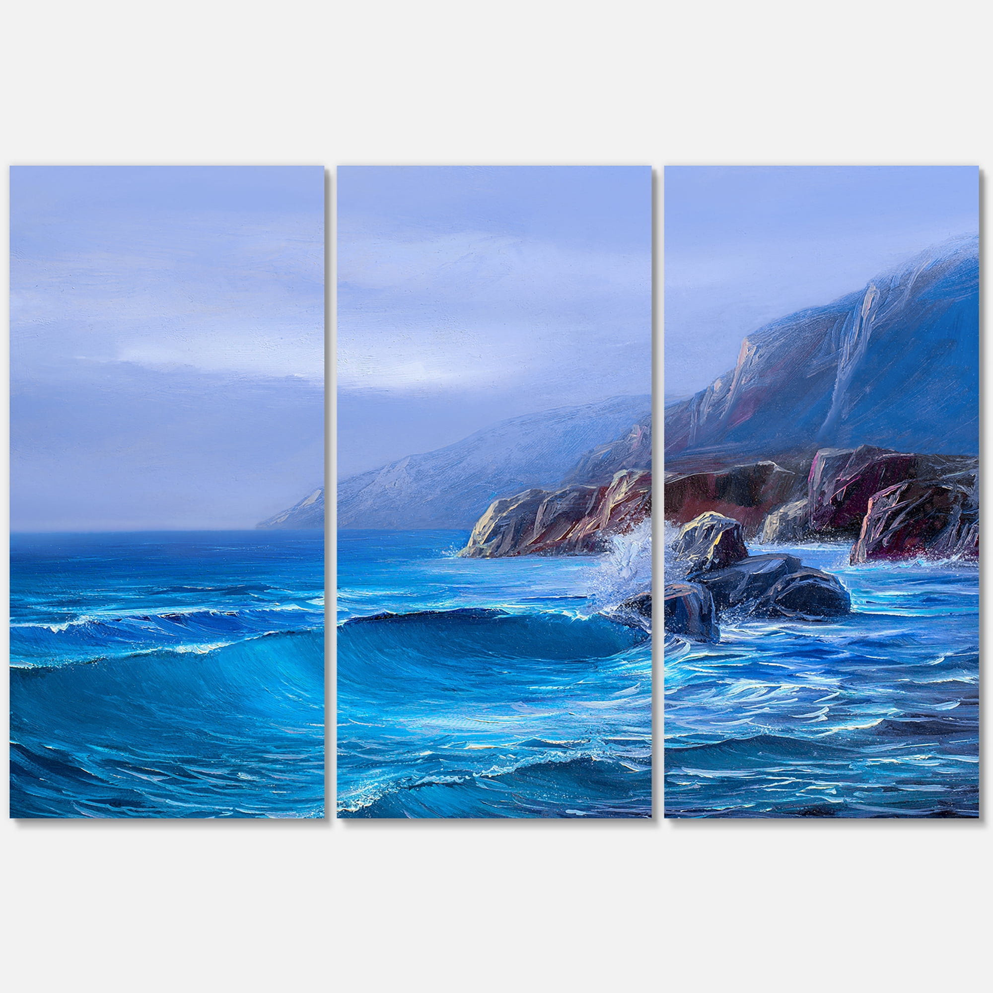 Designart ' Sunrise Glow On Sea Wave Paints On A Canvas ' Nautical & Coastal Canvas Wall Art Print