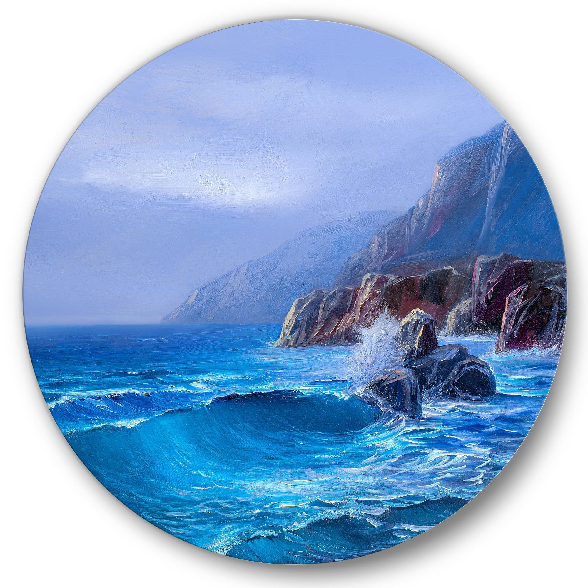 Designart 'Sunrise Glow On Sea Wave Paints On A Canvas' Nautical & Coastal Circle Metal Wall Art 36x36 - Disc of 36