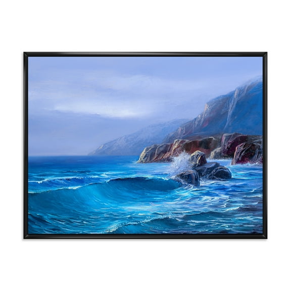 Designart 'Sunrise Glow On Sea Wave Paints On A Canvas' Nautical & Coastal Framed Canvas Wall Art Print