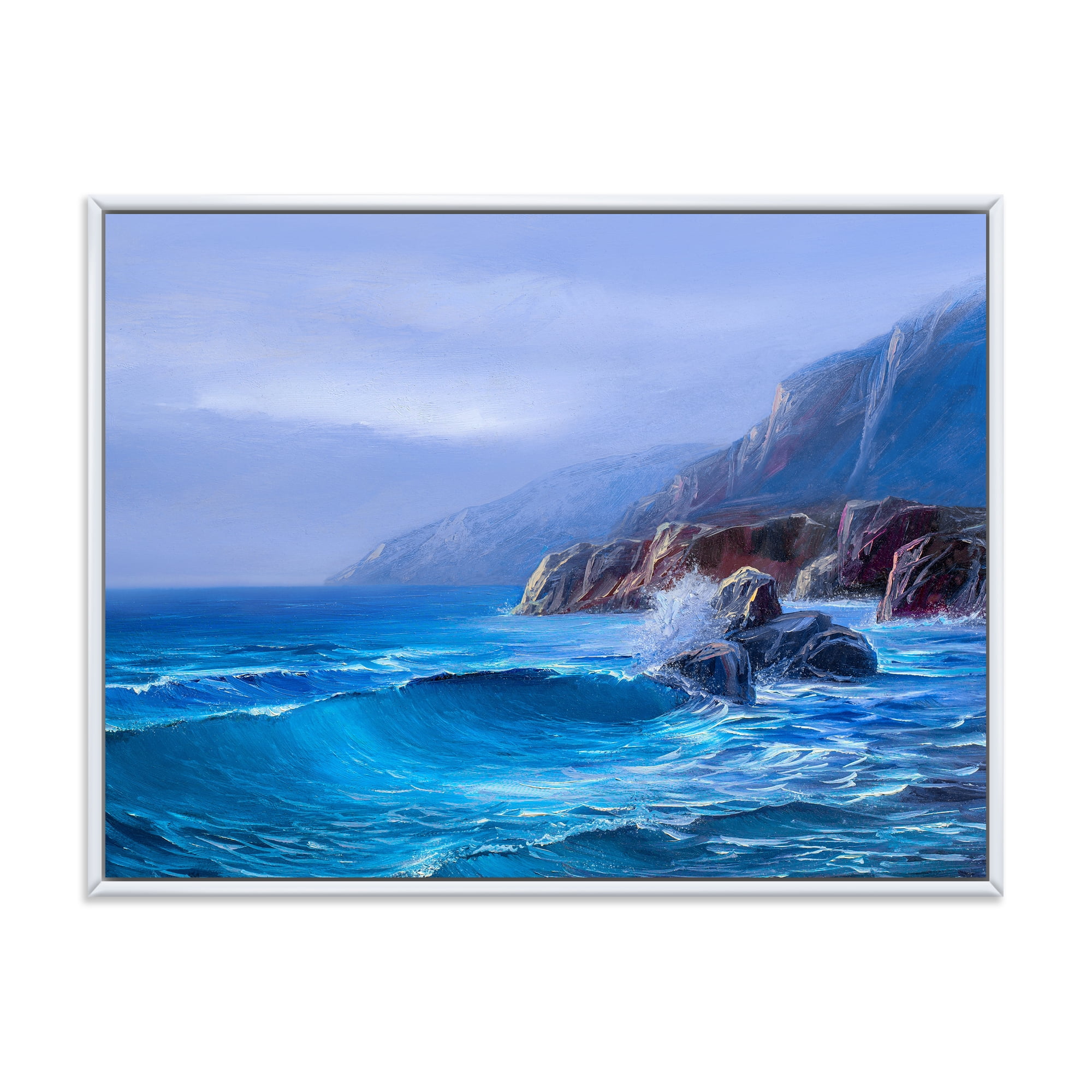 Designart 'Sunrise Glow On Sea Wave Paints On A Canvas' Nautical & Coastal Framed Canvas Wall Art Print