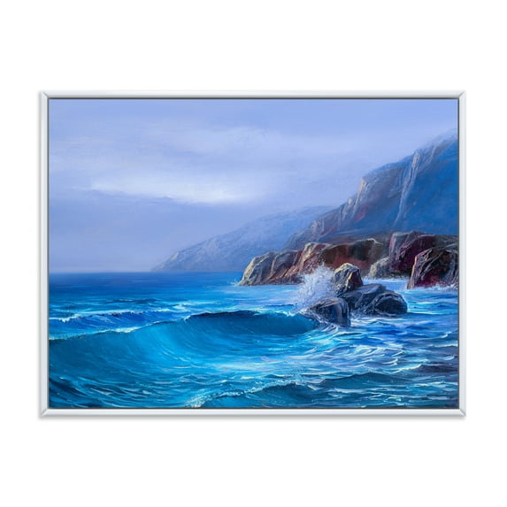 Designart 'Sunrise Glow On Sea Wave Paints On A Canvas' Nautical & Coastal Framed Canvas Wall Art Print