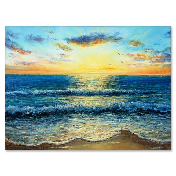 Designart ' Sunrise Glow On The Ocean Waves I ' Nautical & Coastal Canvas Wall Art Print