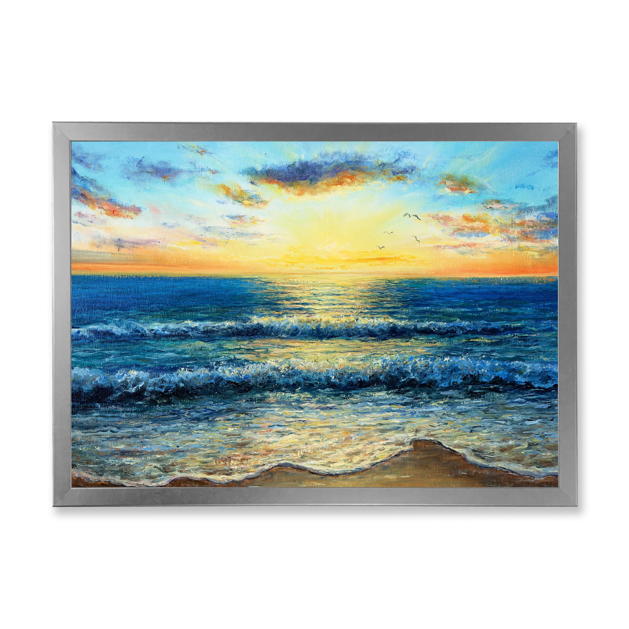 Designart 'Sunrise Glow On The Ocean Waves I' Nautical & Coastal Framed Art Print