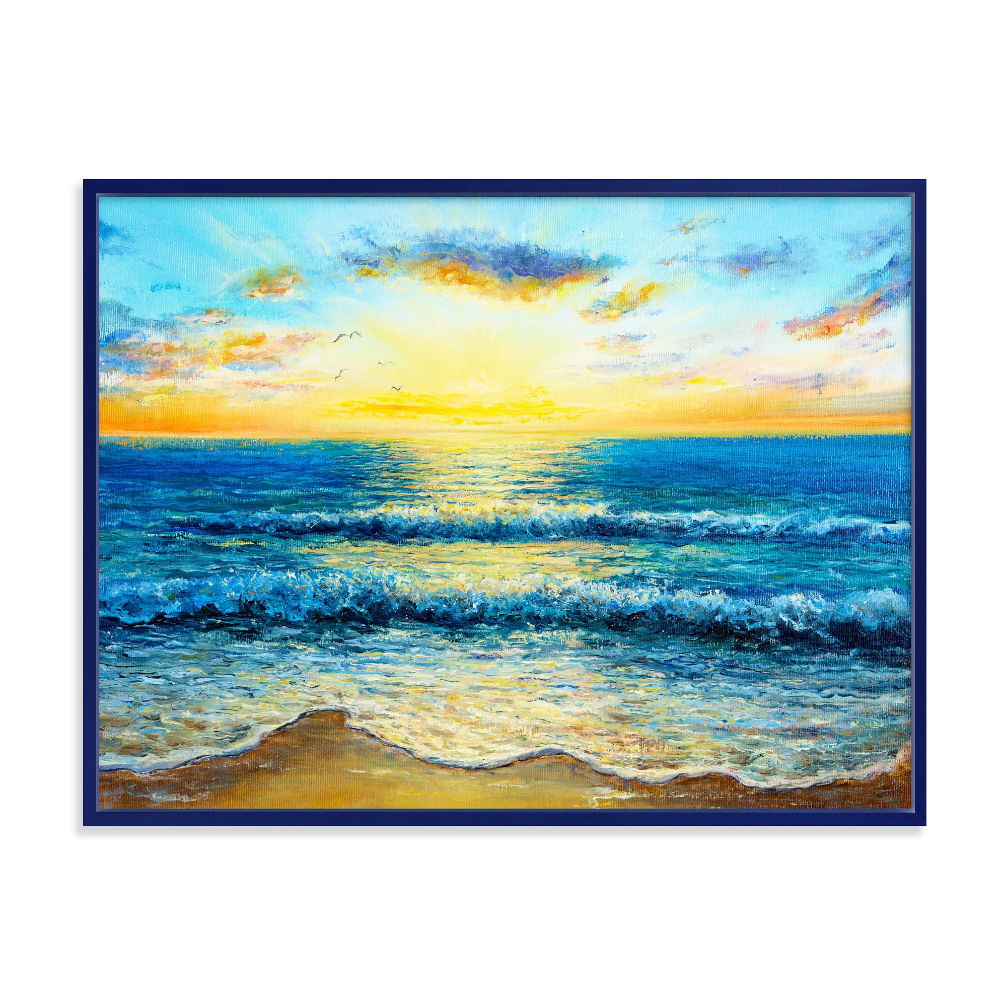Designart 'Sunrise Glow On The Ocean Waves I' Nautical & Coastal Framed Canvas Wall Art Print