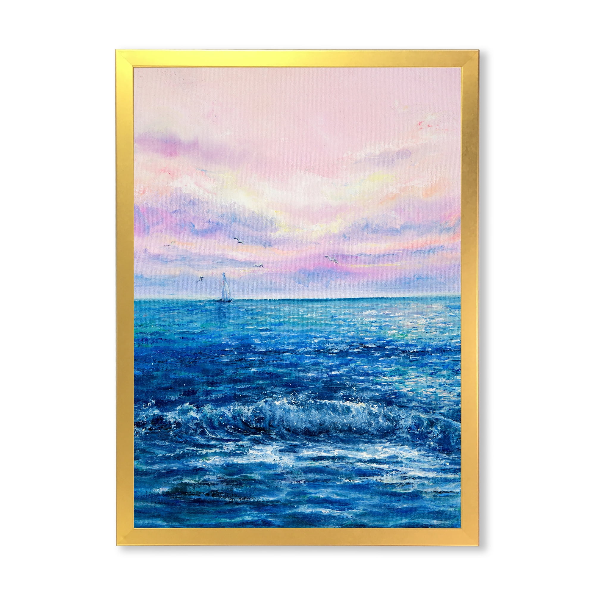 Designart 'Sunrise Glow On The Ocean Waves II' Nautical & Coastal Framed Art Print