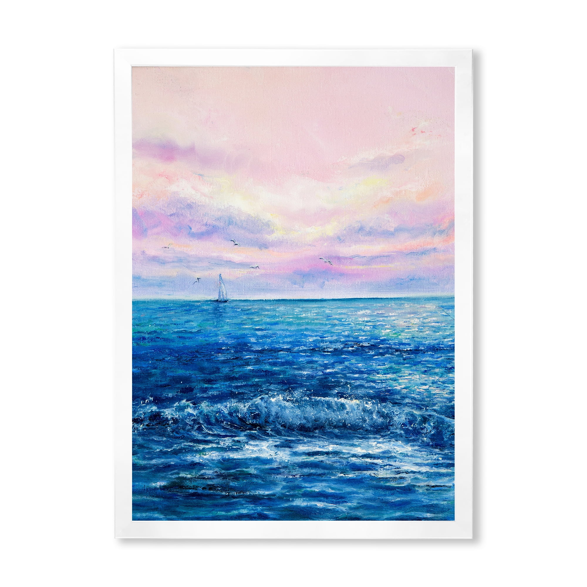 Designart 'Sunrise Glow On The Ocean Waves II' Nautical & Coastal Framed Art Print