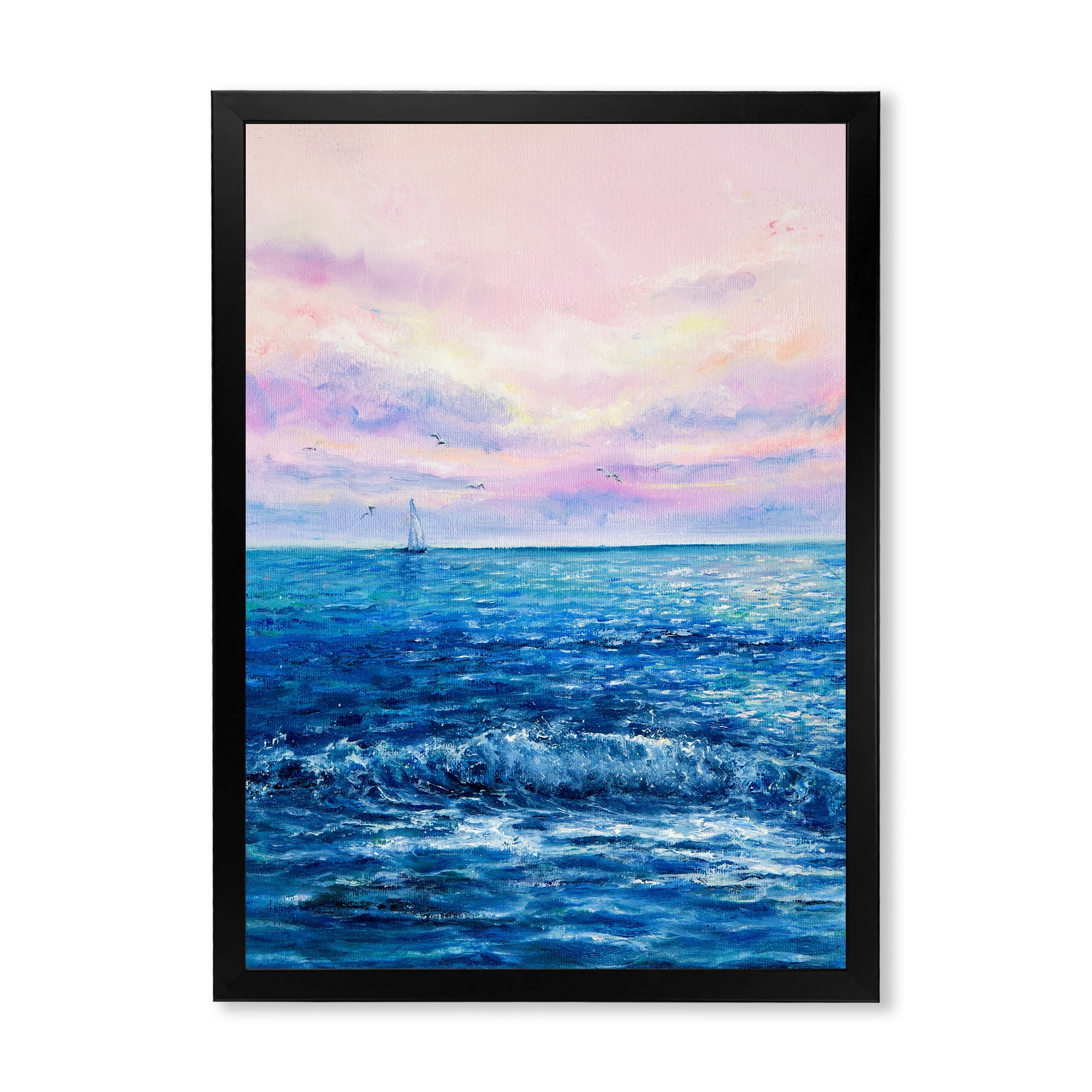 Designart 'Sunrise Glow On The Ocean Waves II' Nautical & Coastal Framed Art Print