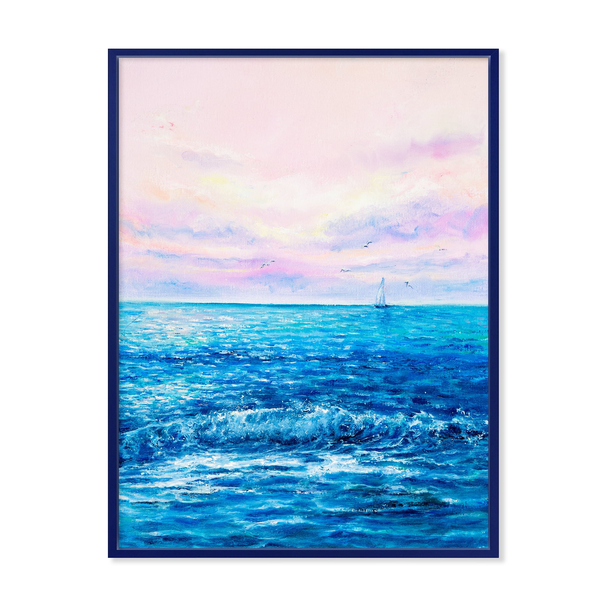 Designart 'Sunrise Glow On The Ocean Waves II' Nautical & Coastal Framed Canvas Wall Art Print
