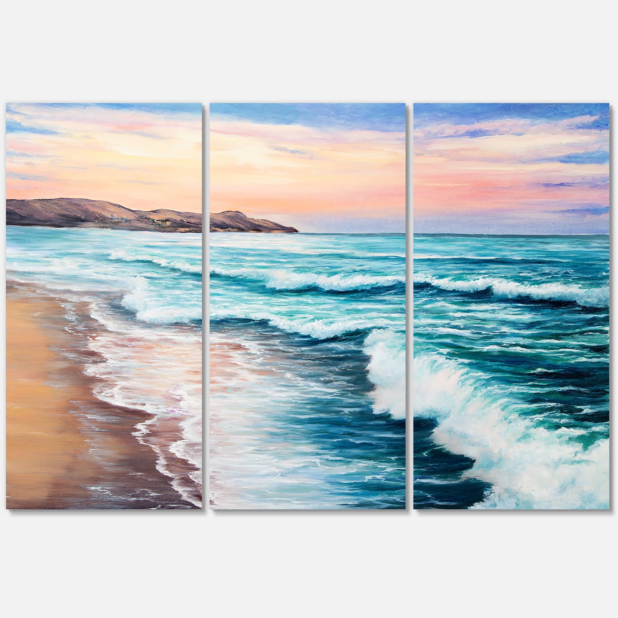 Designart ' Sunrise Glow On The Ocean Waves III ' Nautical & Coastal Canvas Wall Art Print