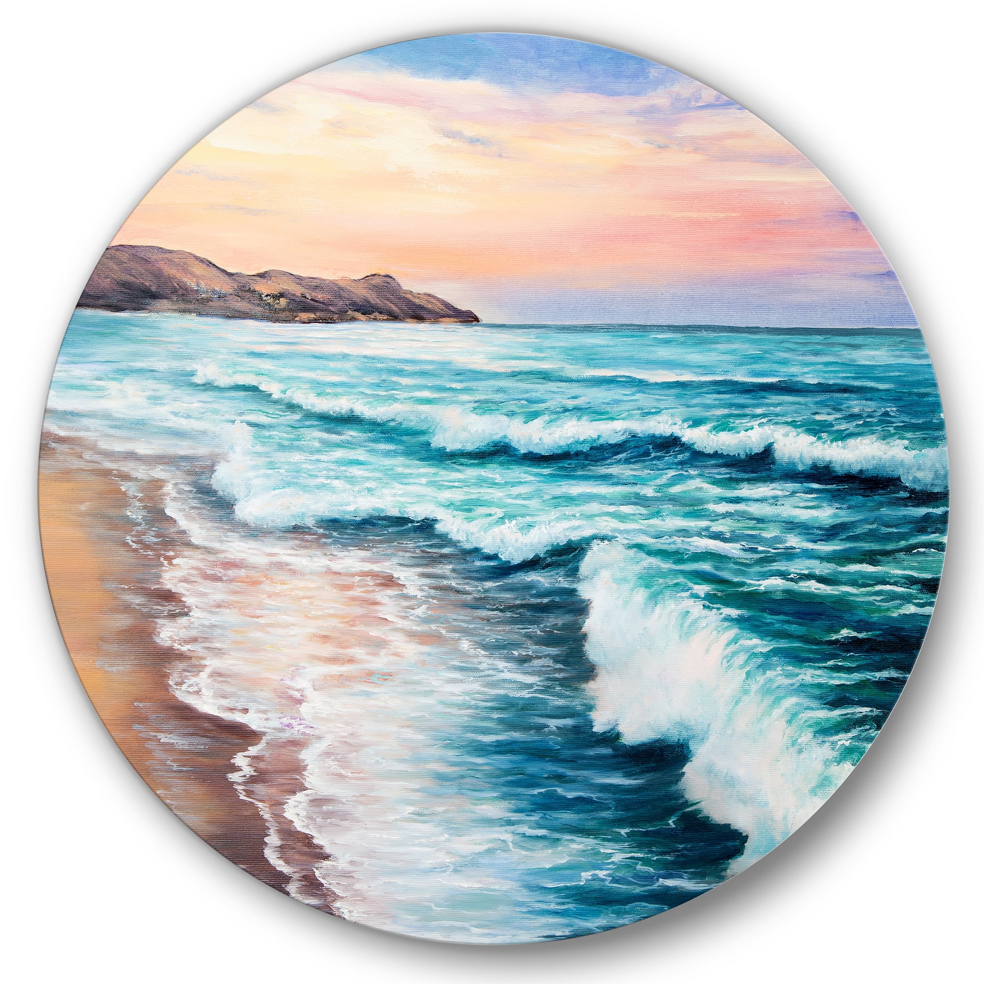 Designart 'Sunrise Glow On The Ocean Waves III' Nautical & Coastal Circle Metal Wall Art 23x23 - Disc of 23