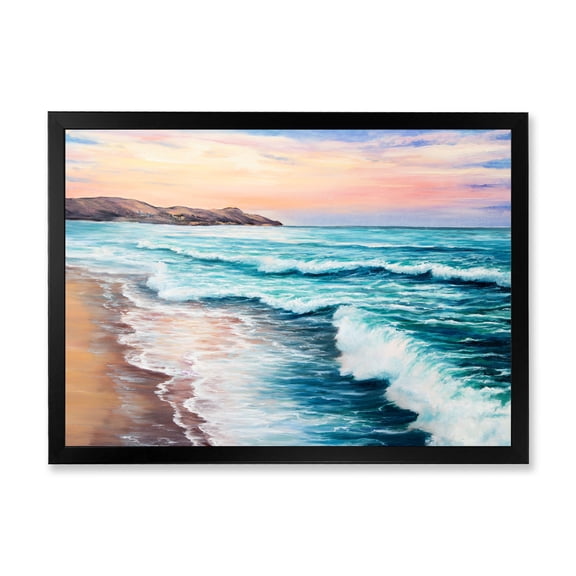 Designart 'Sunrise Glow On The Ocean Waves III' Nautical & Coastal Framed Art Print