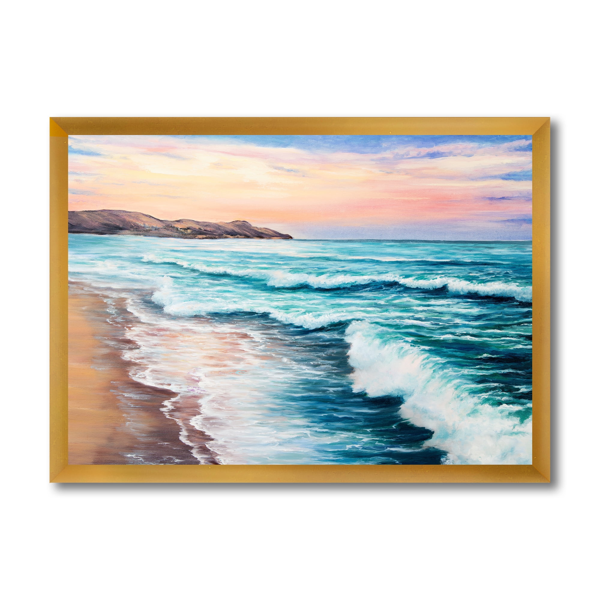 Designart 'Sunrise Glow On The Ocean Waves III' Nautical & Coastal Framed Art Print