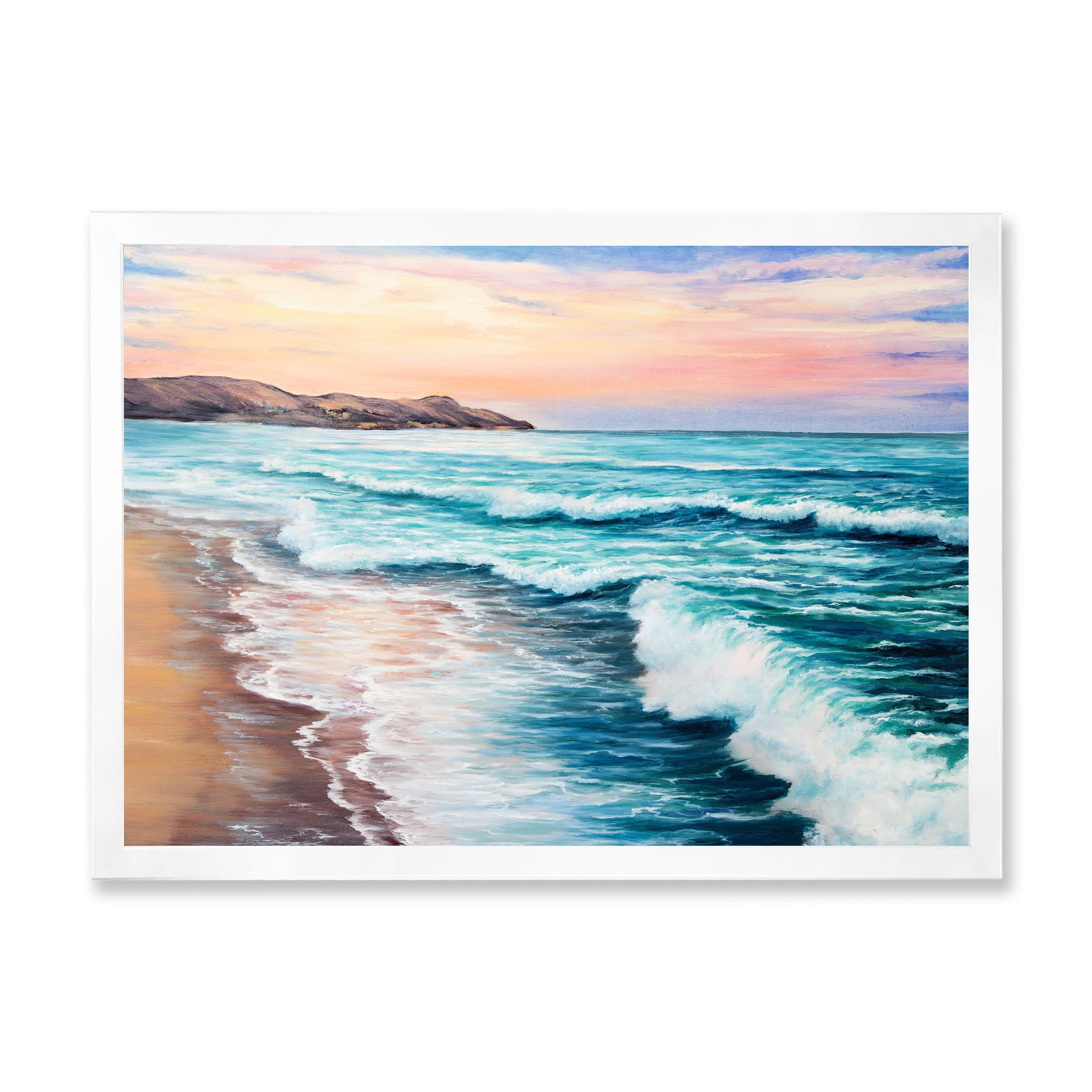 Designart 'Sunrise Glow On The Ocean Waves III' Nautical & Coastal Framed Art Print