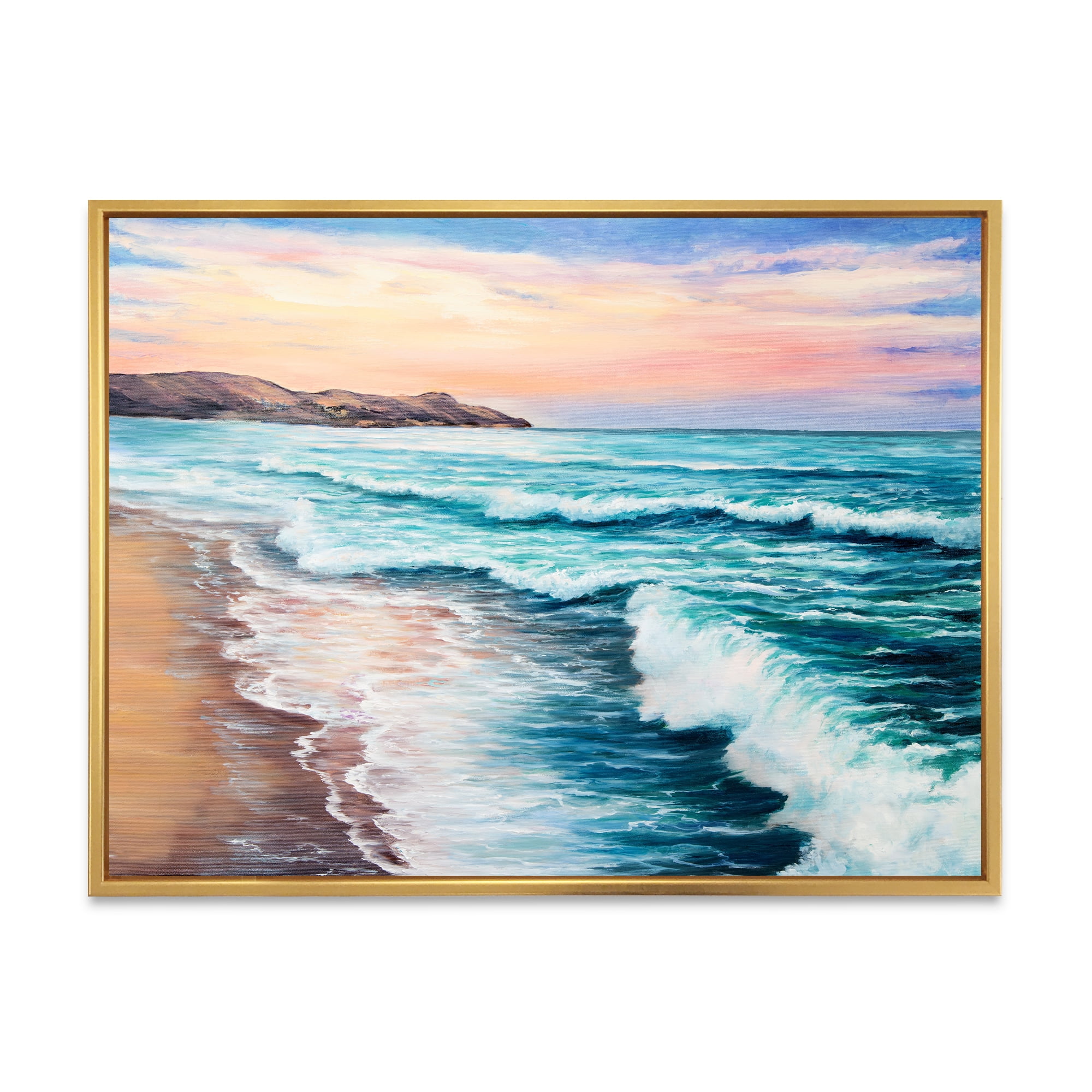 Designart 'Sunrise Glow On The Ocean Waves III' Nautical & Coastal Framed Canvas Wall Art Print