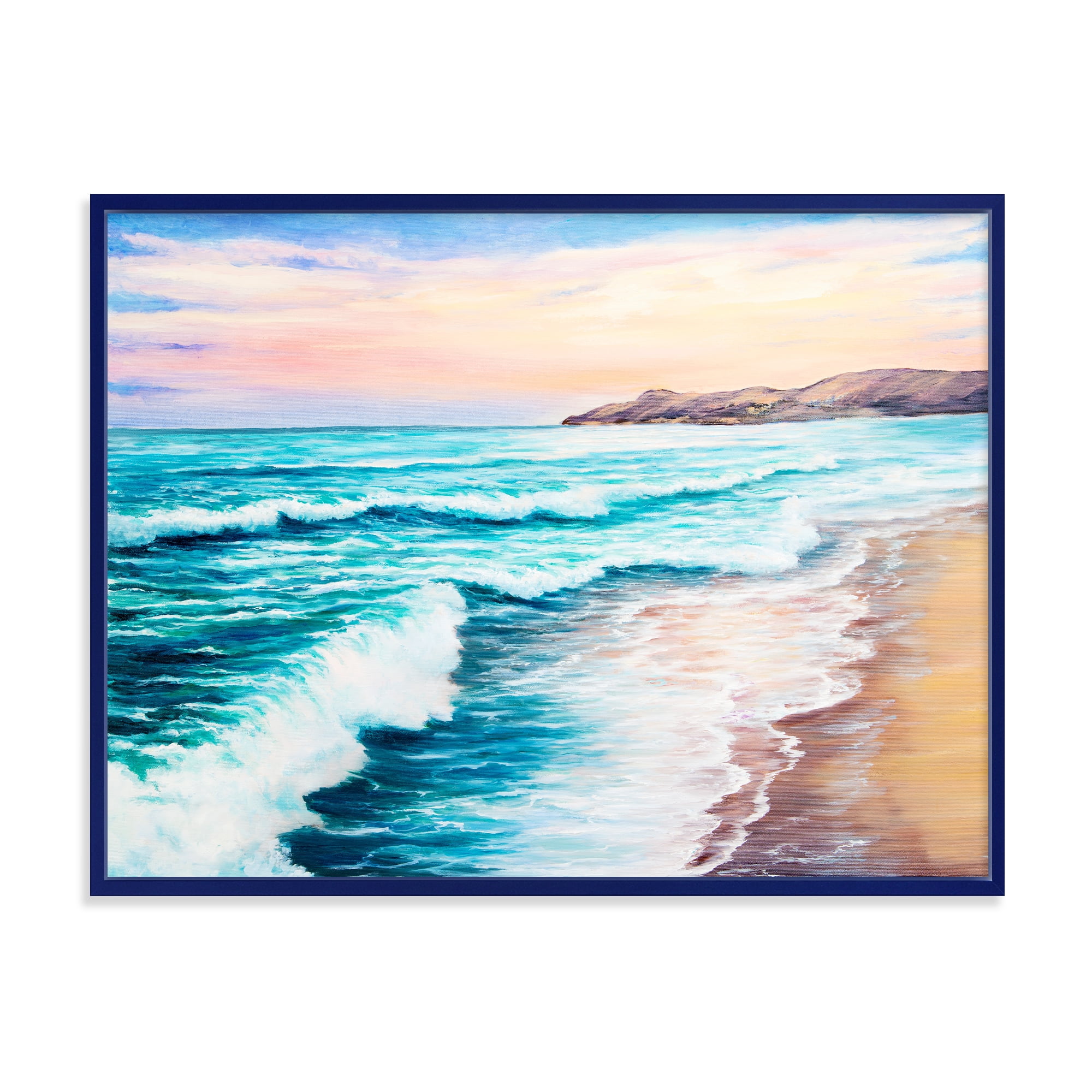 Designart 'Sunrise Glow On The Ocean Waves III' Nautical & Coastal Framed Canvas Wall Art Print